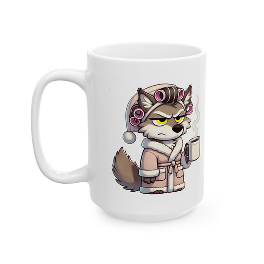 CURLERS AND COFFEE - yellow eyed Wolf Lady