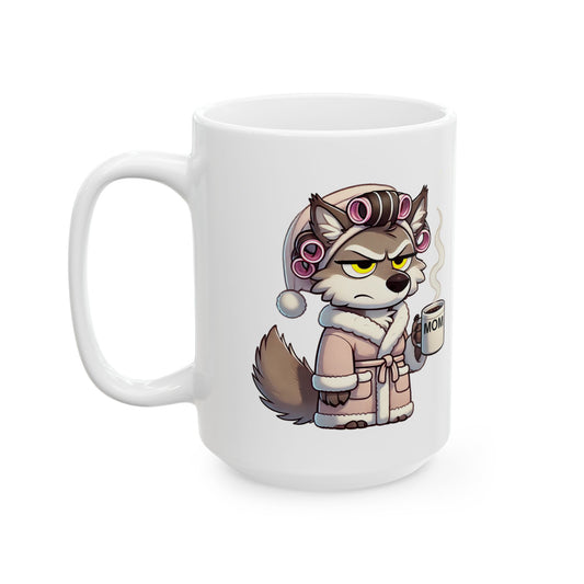 CURLERS AND COFFEE YELLOW EYES MOM CUP- MUG