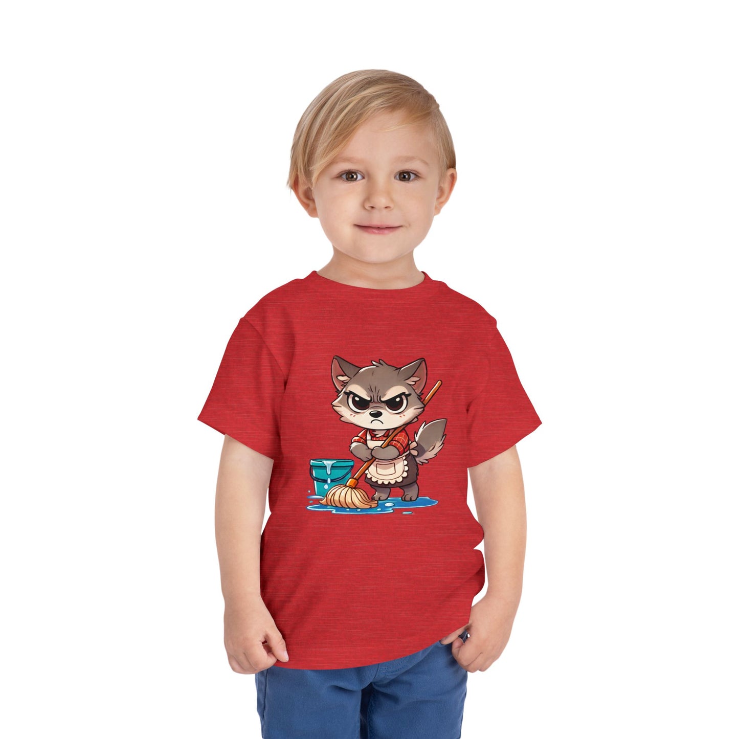 Toddler Tee — Grumpy Wolf girl with mop