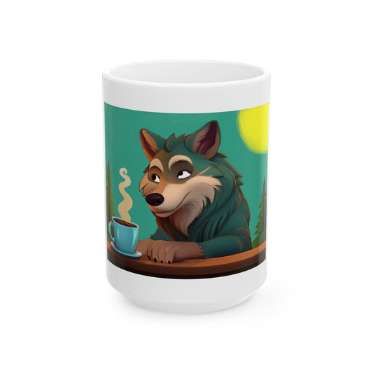 Thinking of You Cute Wolf with Cup Ceramic Mug (11oz & 15oz)