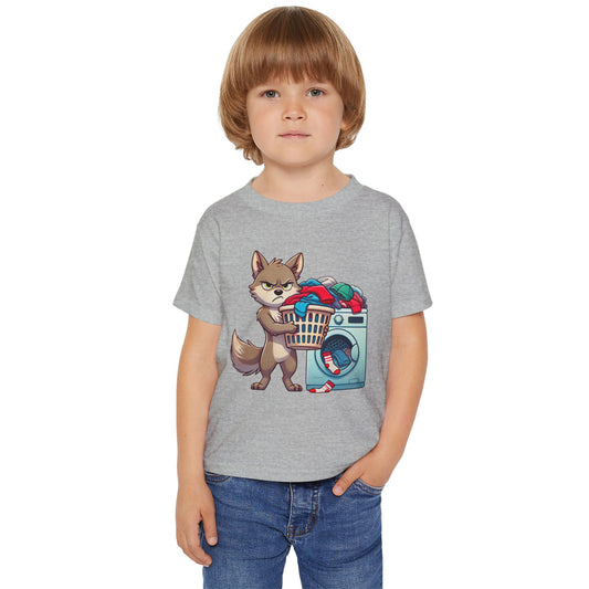 Toddler T-Shirt — Grumpy Wolf Kid Doing Laundry