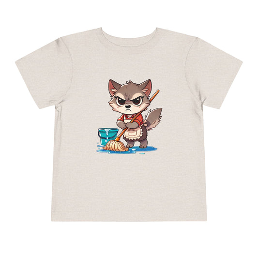 Toddler Tee — Grumpy Wolf girl with mop