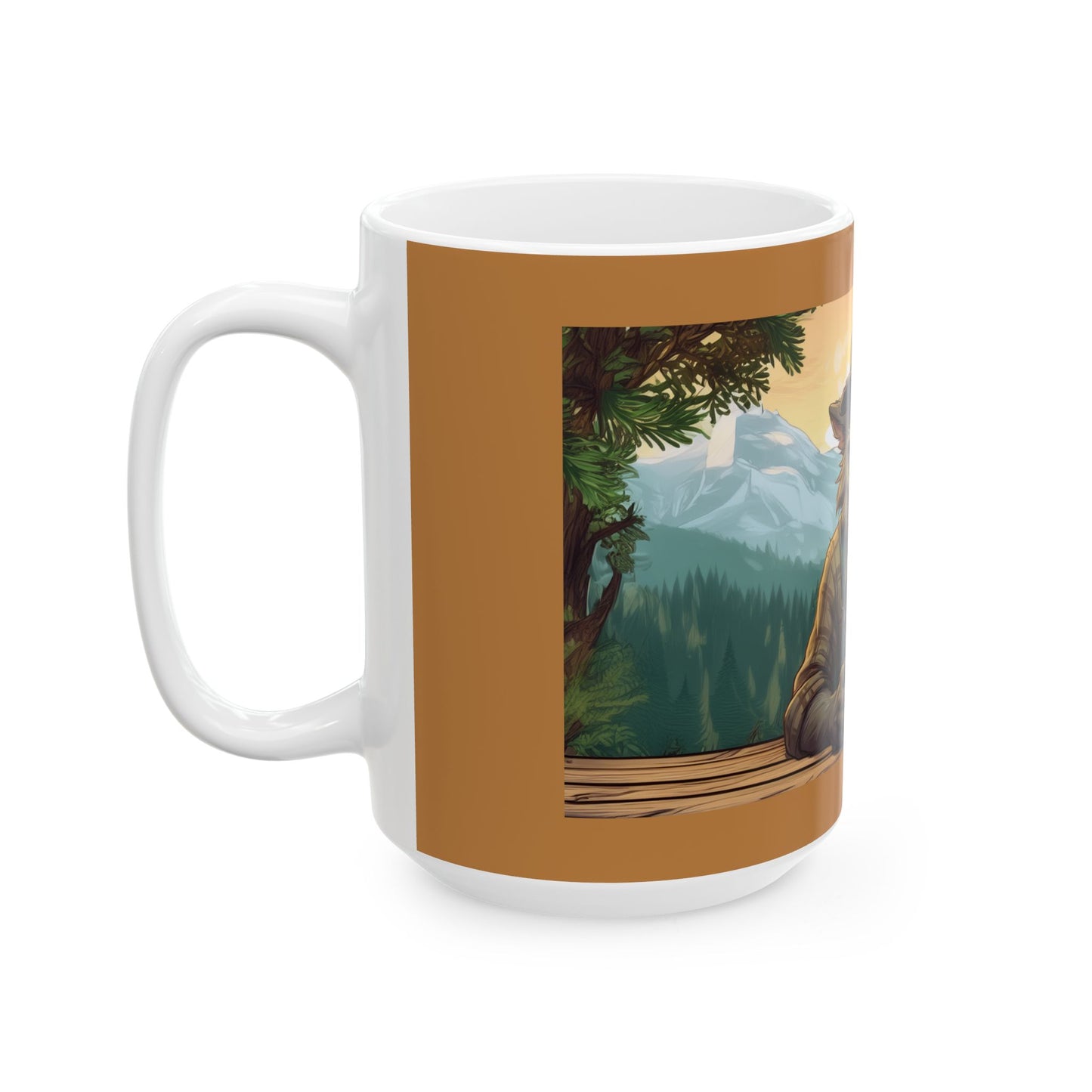 Grumpy Woodsman Wolf Coffee Mug — Rustic Mountain Camping Ceramic Mug (11oz/15oz)