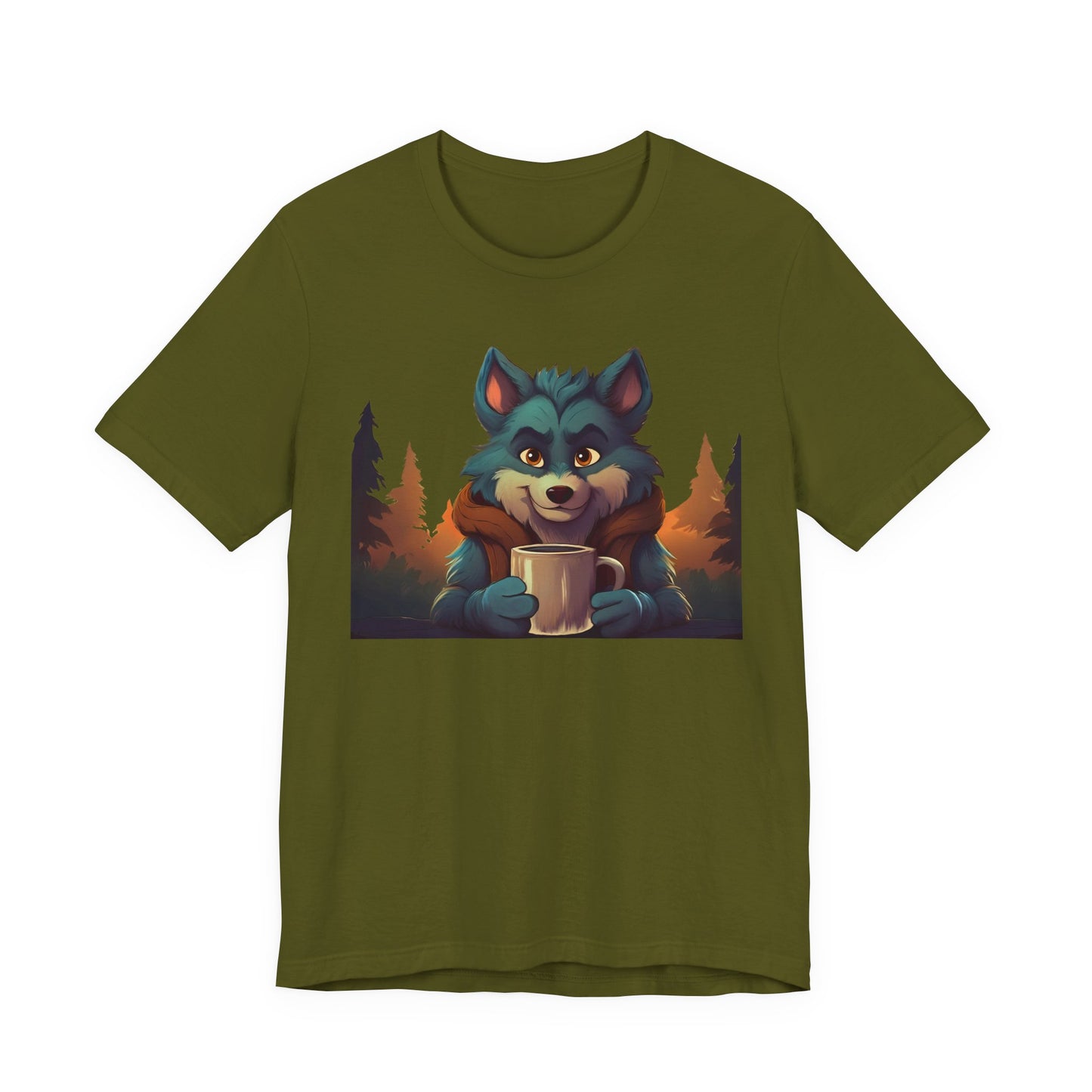 Happy Camper Wolf with coffee