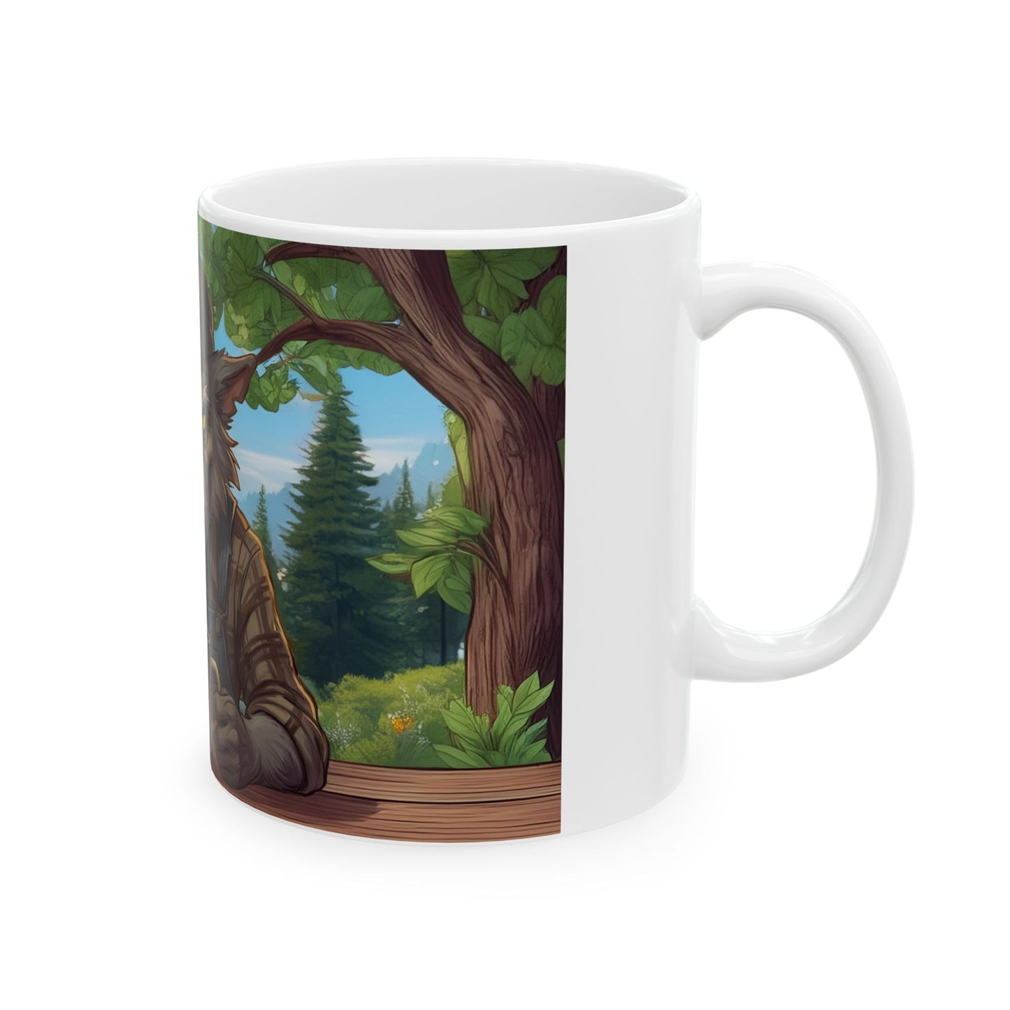 Grumpy Wolf in the woods — Ceramic Mug (11oz, 15oz)