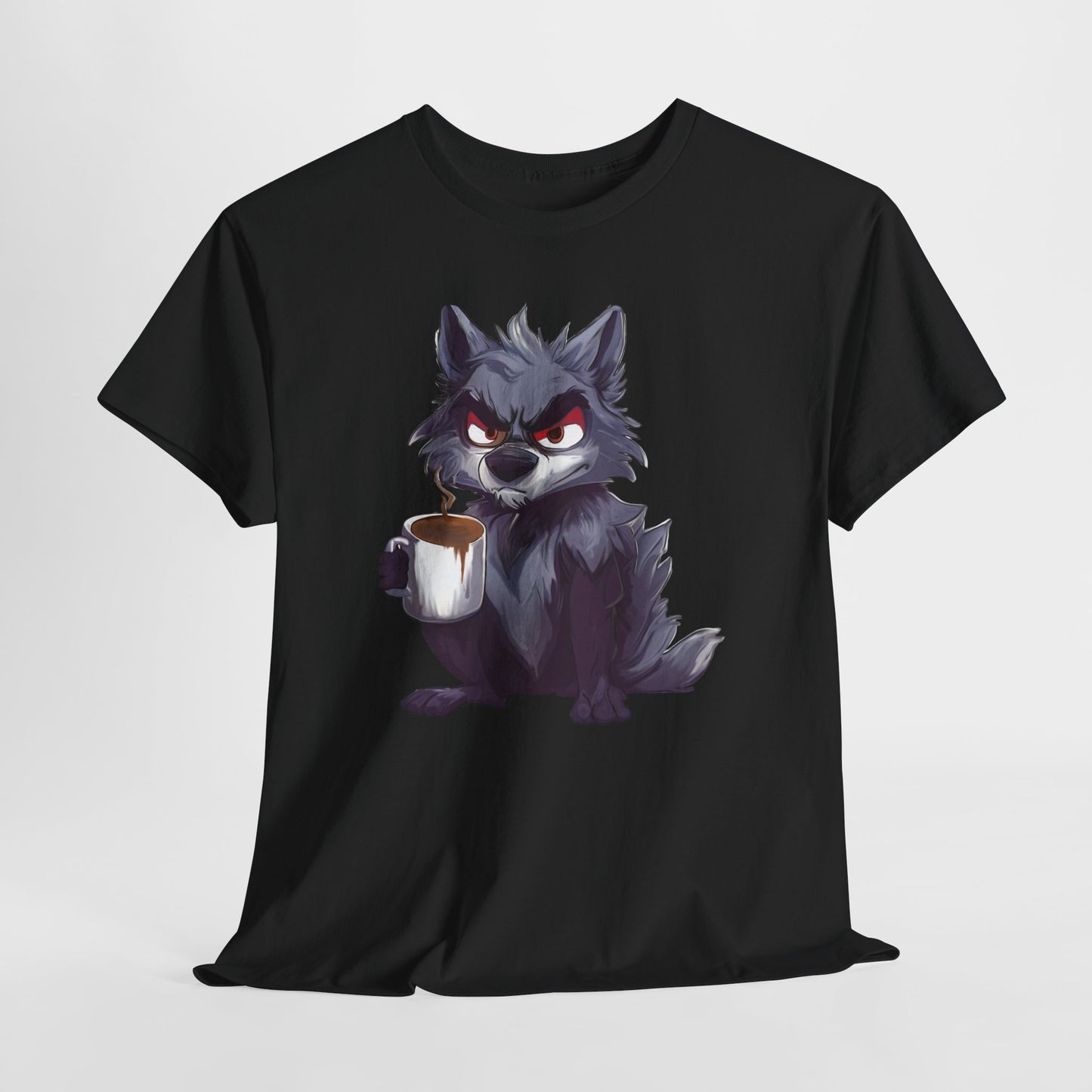 SCUFFY WOLF WITH COFFEE T-SHIRT