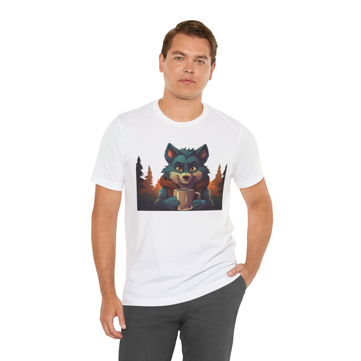 Happy Camper Wolf with coffee