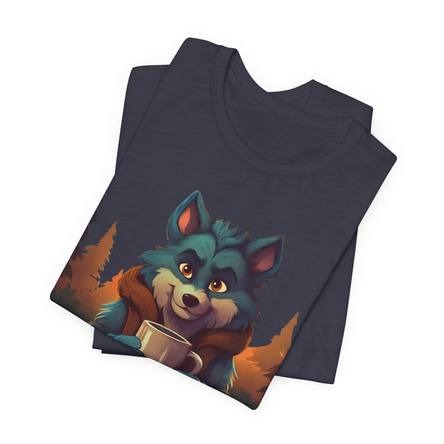 Happy Camper Wolf with coffee
