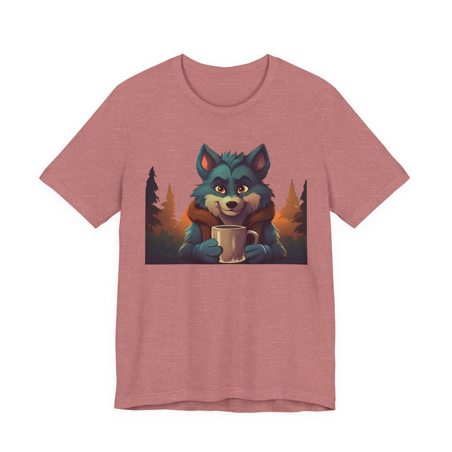 Happy Camper Wolf with coffee