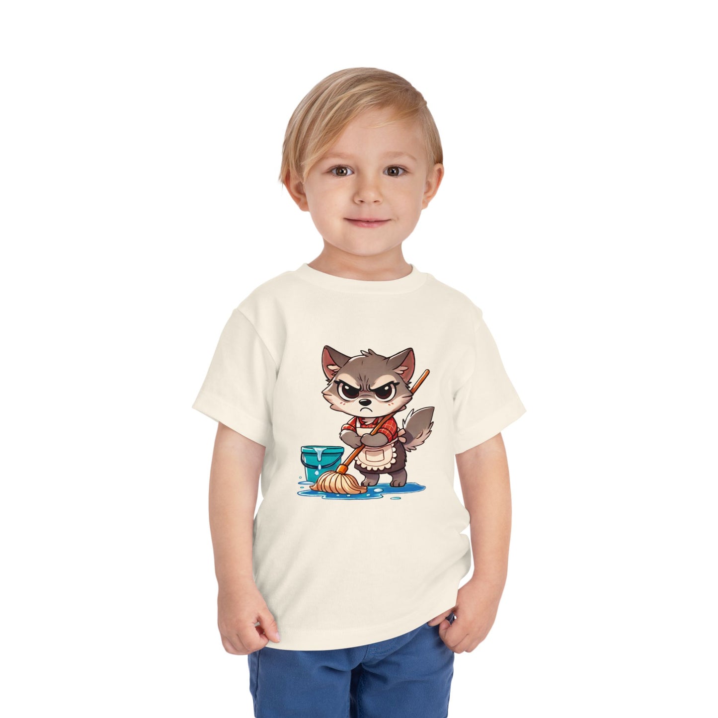 Toddler Tee — Grumpy Wolf girl with mop