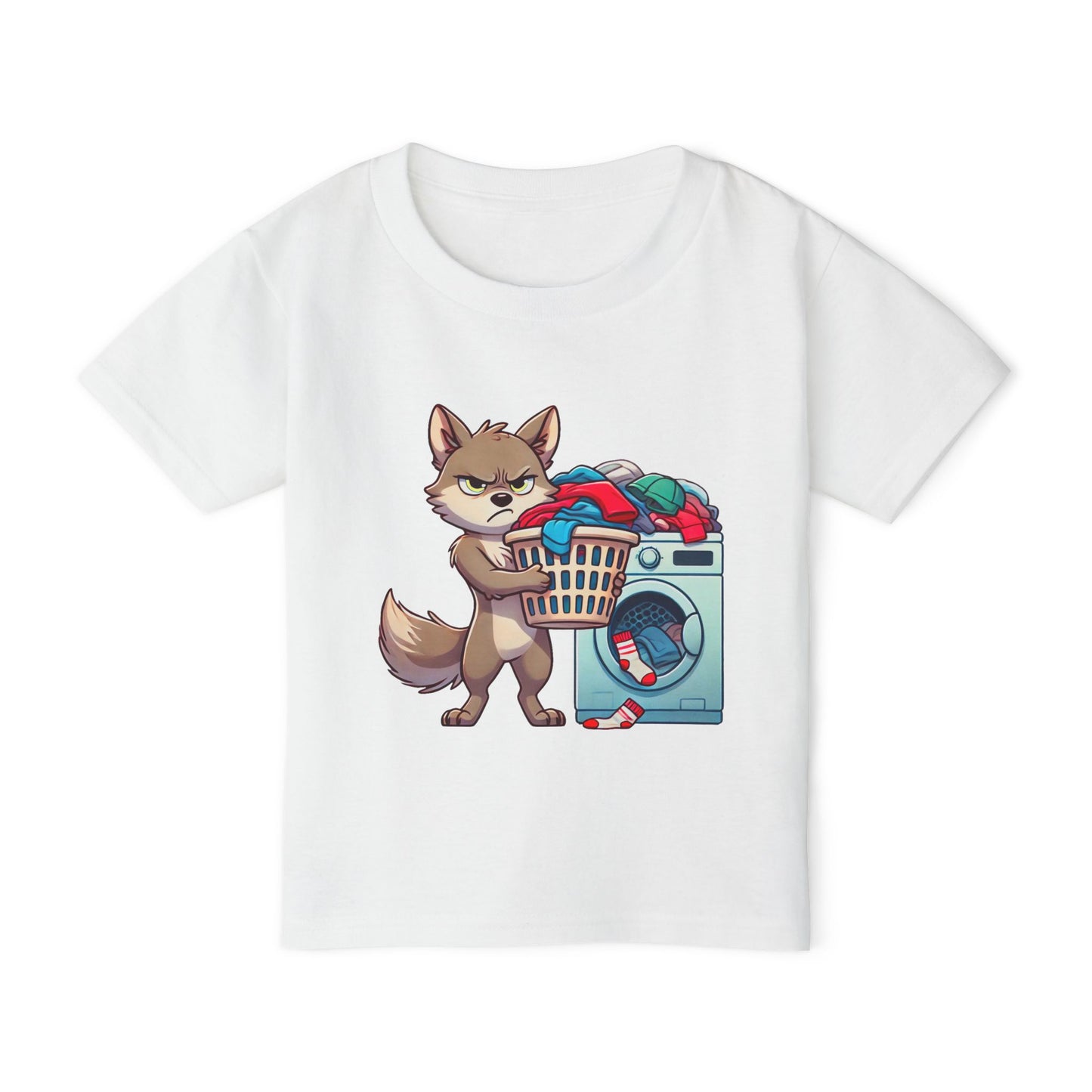 Toddler T-Shirt — Grumpy Wolf Pup Doing Laundry