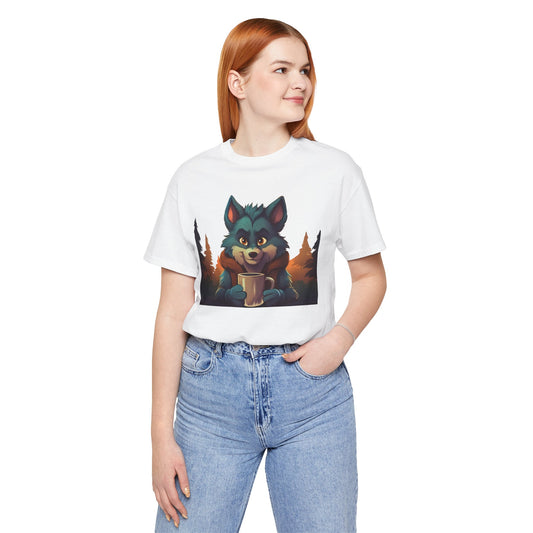 Happy Camper Wolf with coffee