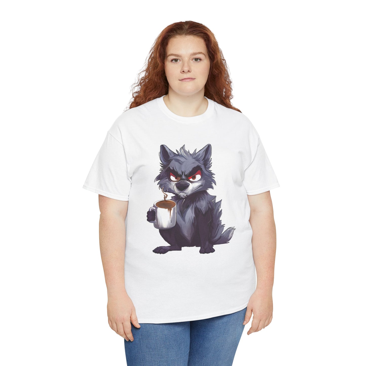 SCUFFY WOLF WITH COFFEE T-SHIRT