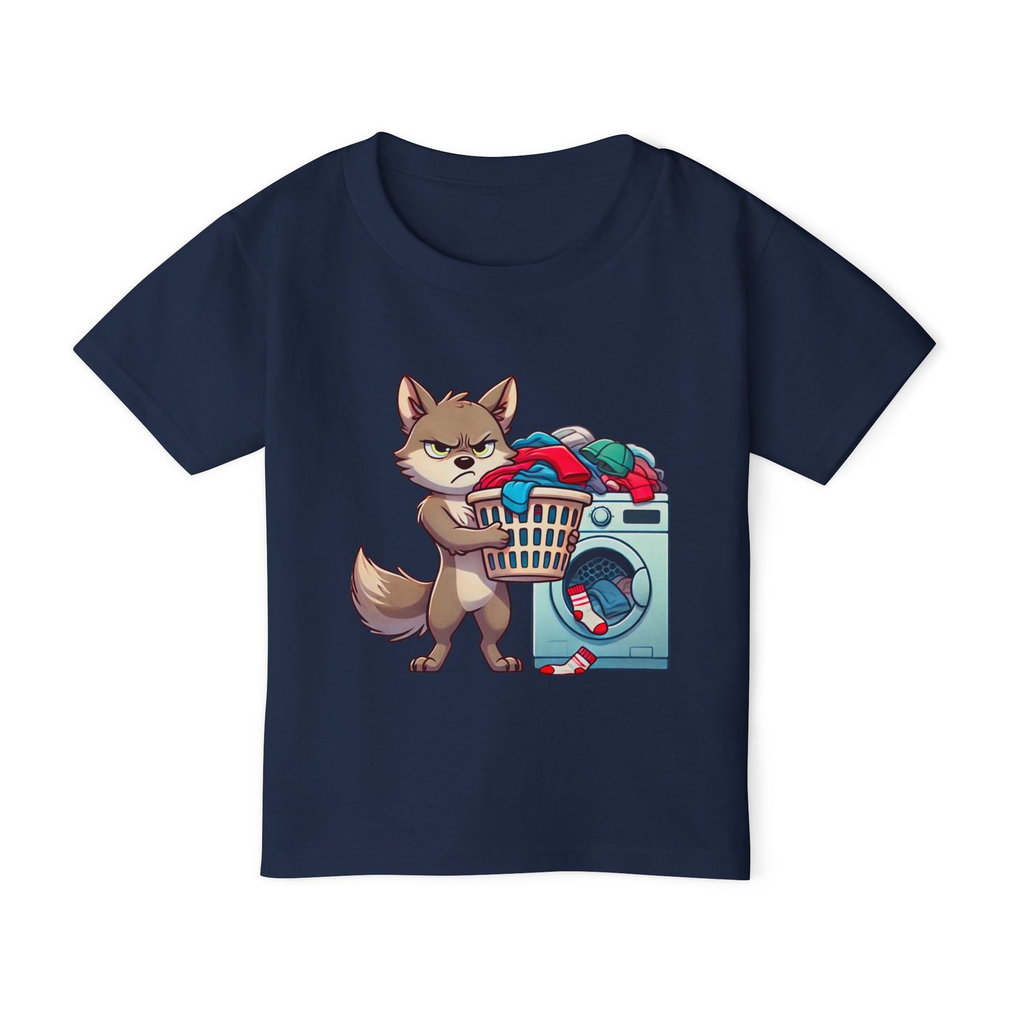 Toddler T-Shirt — Grumpy Wolf Pup Doing Laundry