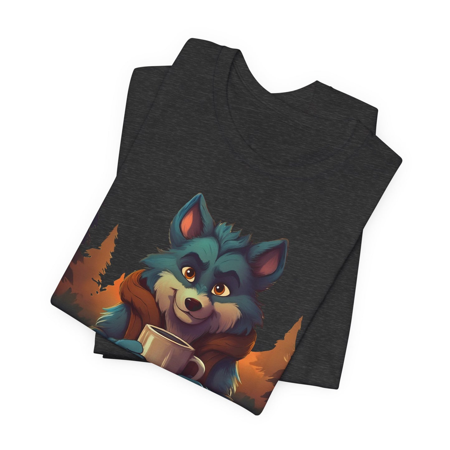 Happy Camper Wolf with coffee