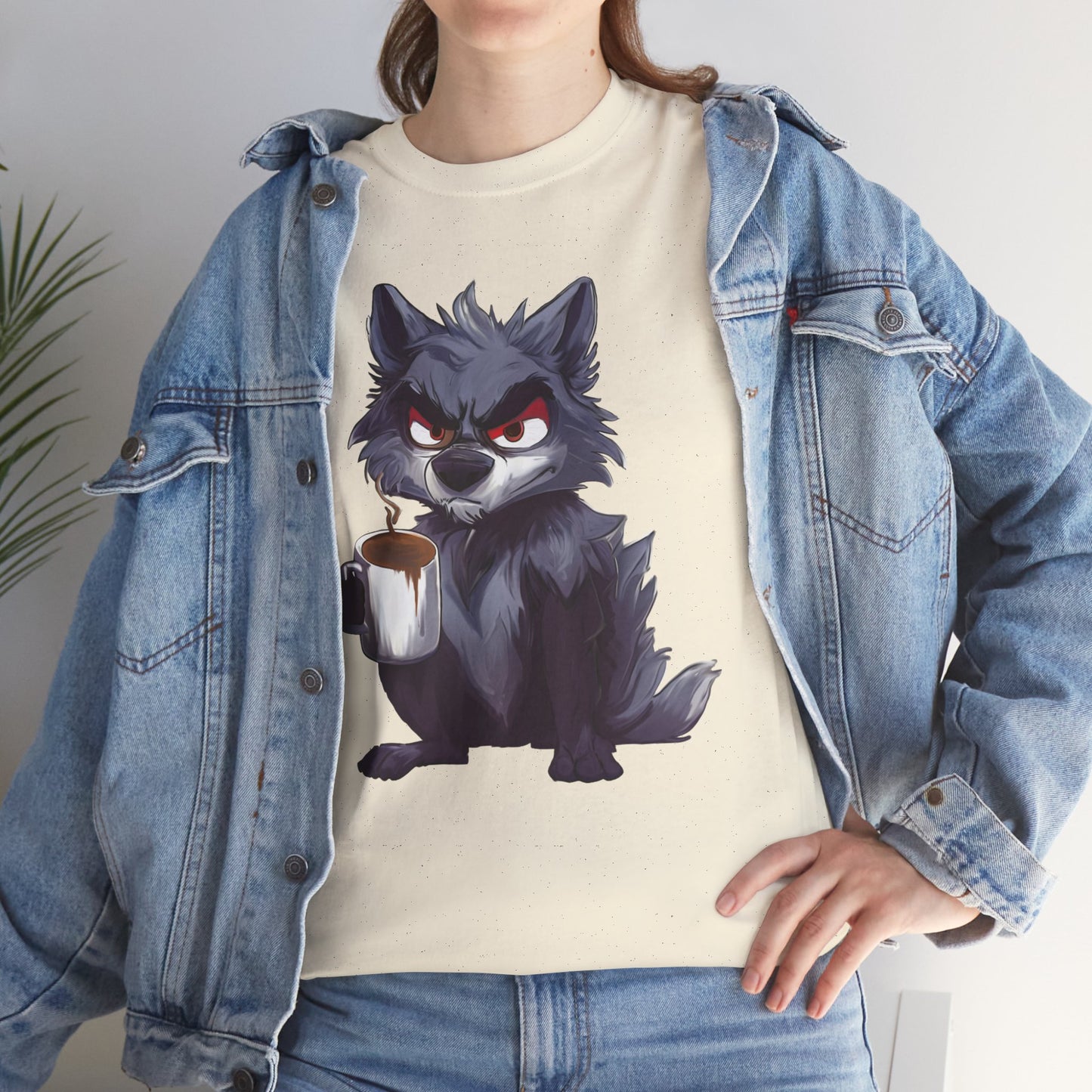 SCUFFY WOLF WITH COFFEE T-SHIRT