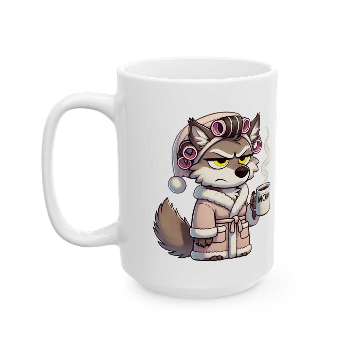 CURLERS AND COFFEE YELLOW EYES MOM CUP- MUG