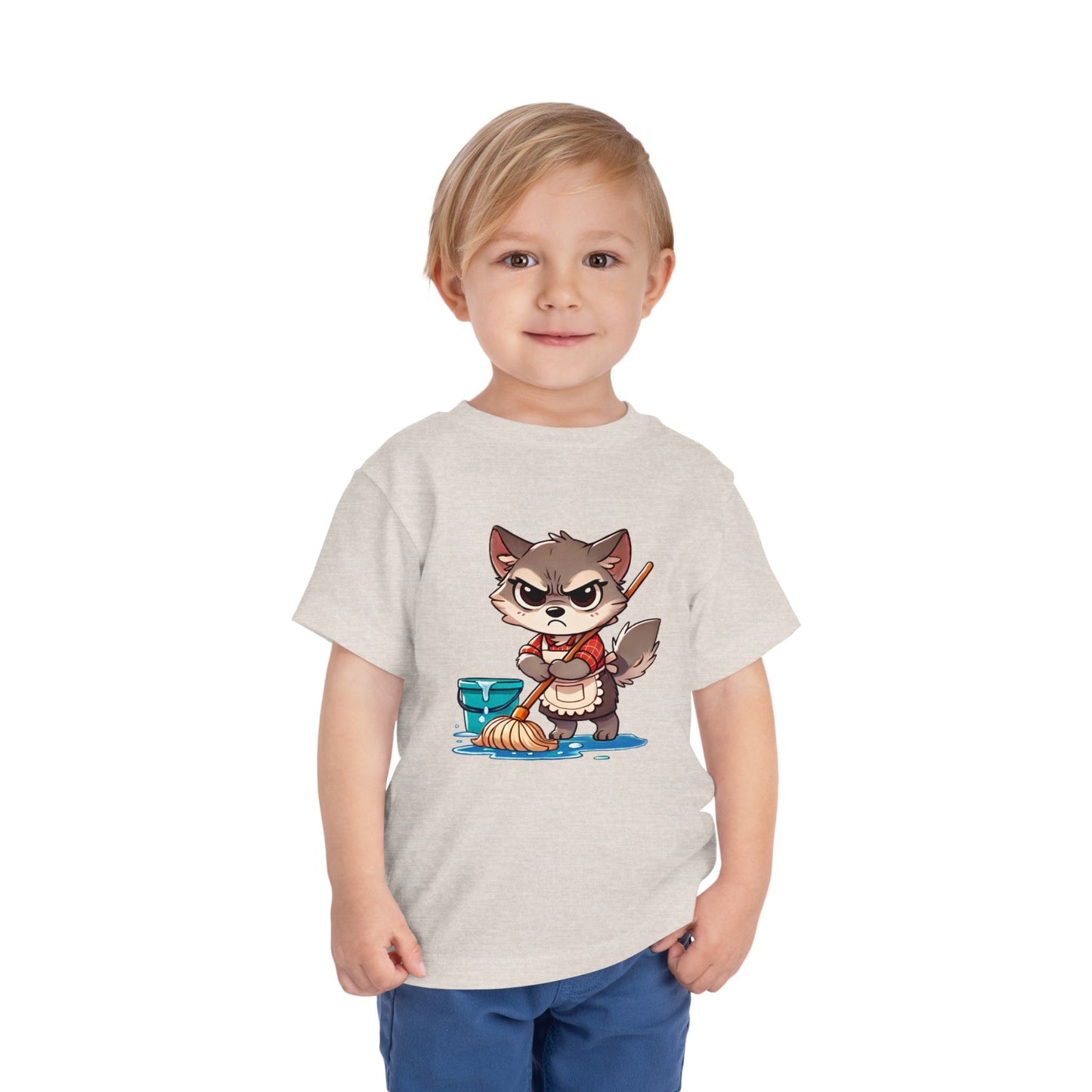 Toddler Tee — Grumpy Wolf girl with mop