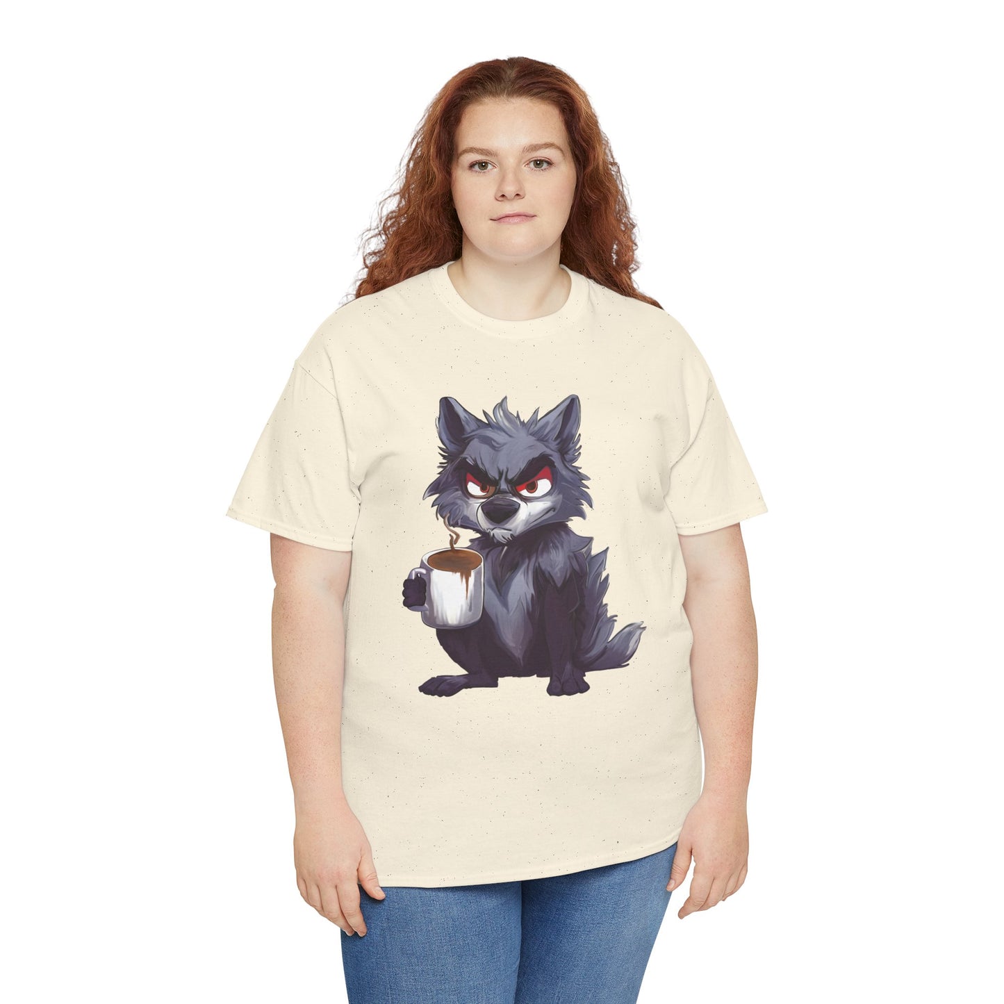 SCUFFY WOLF WITH COFFEE T-SHIRT