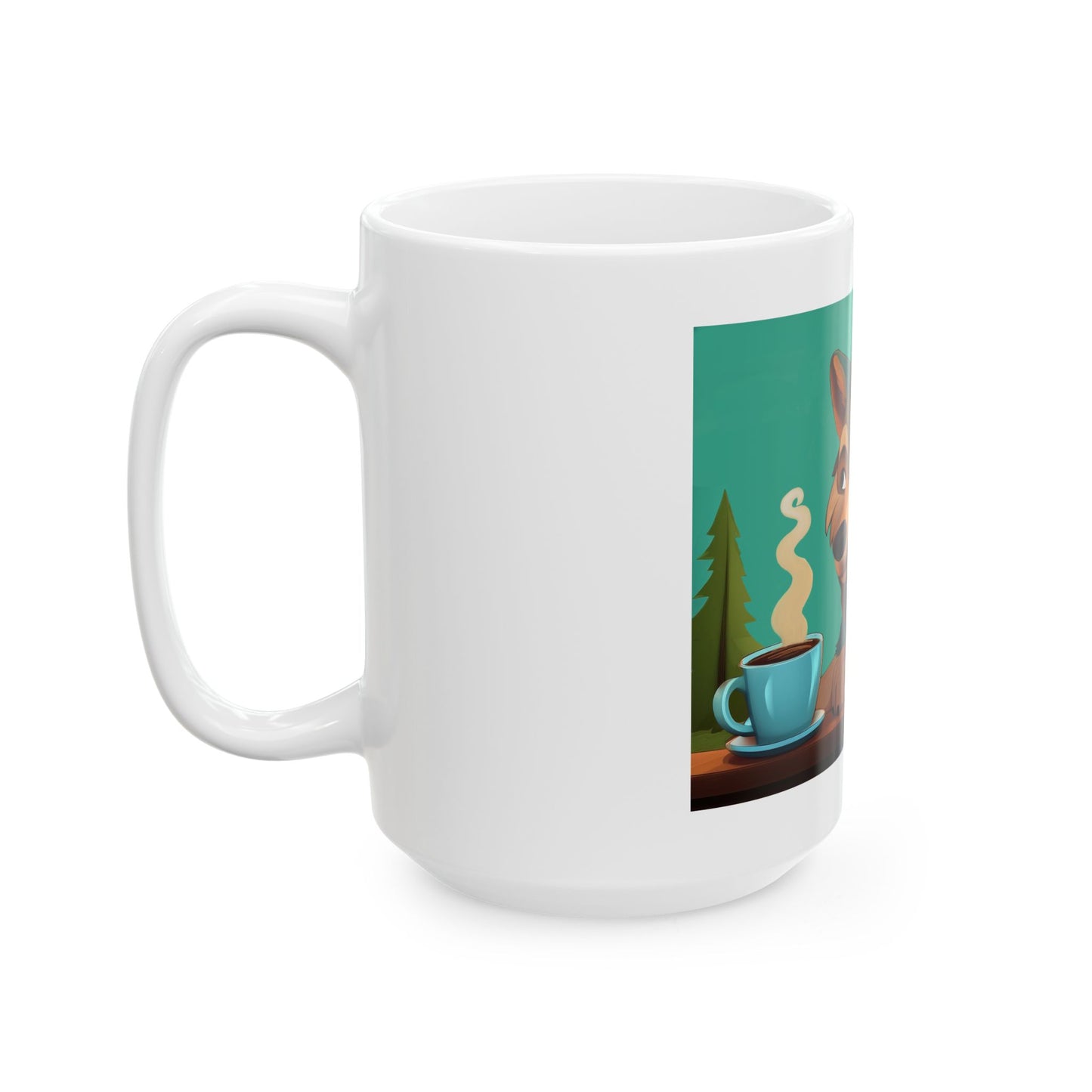 Thinking of You Cute Wolf with Cup Ceramic Mug (11oz & 15oz)