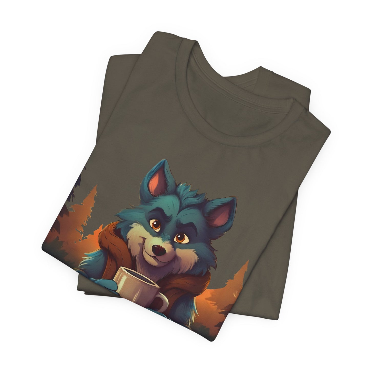 Happy Camper Wolf with coffee