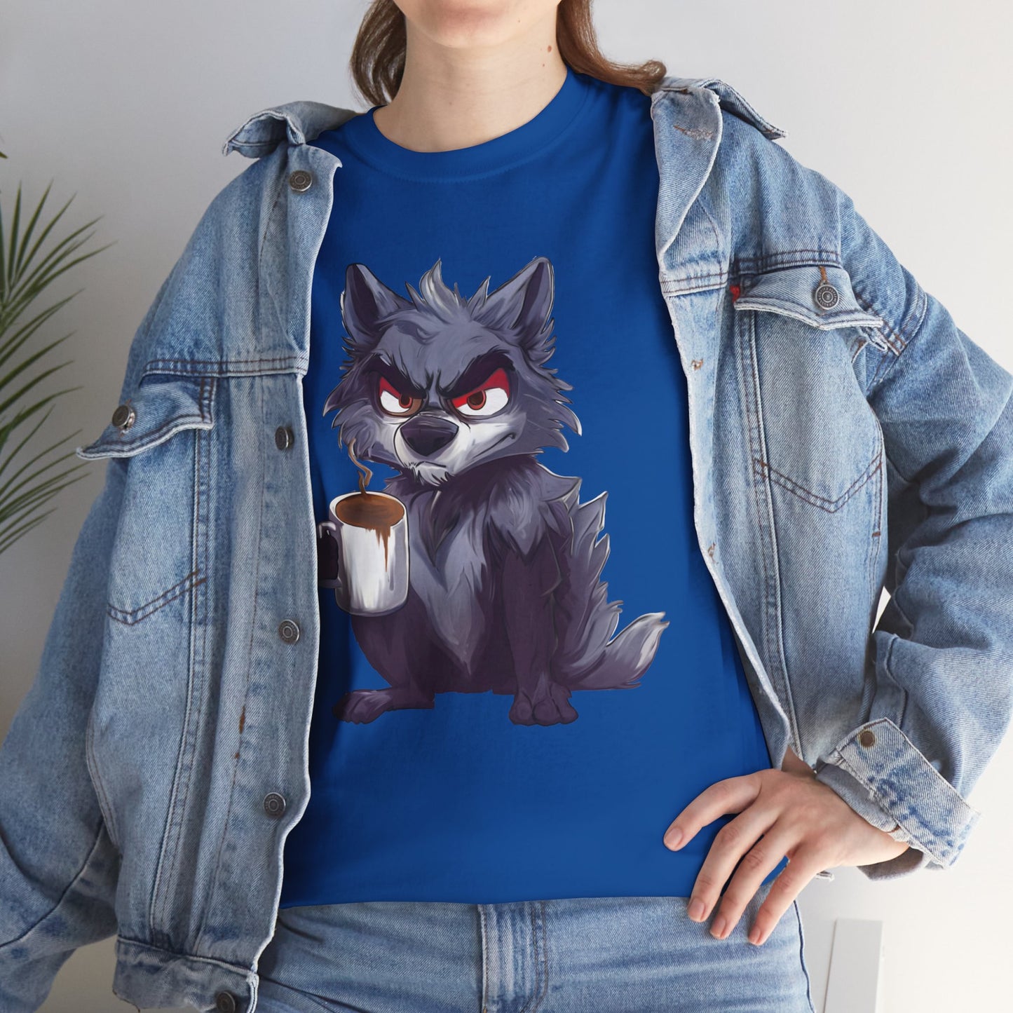 SCUFFY WOLF WITH COFFEE T-SHIRT