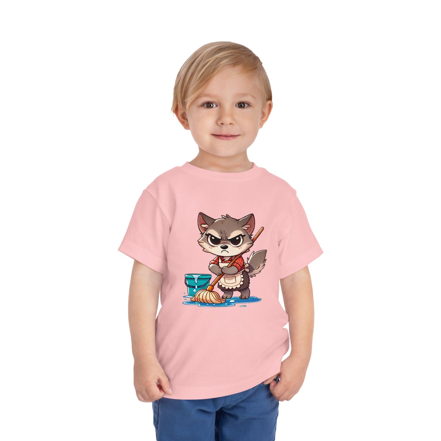 Toddler Tee — Grumpy Wolf girl with mop