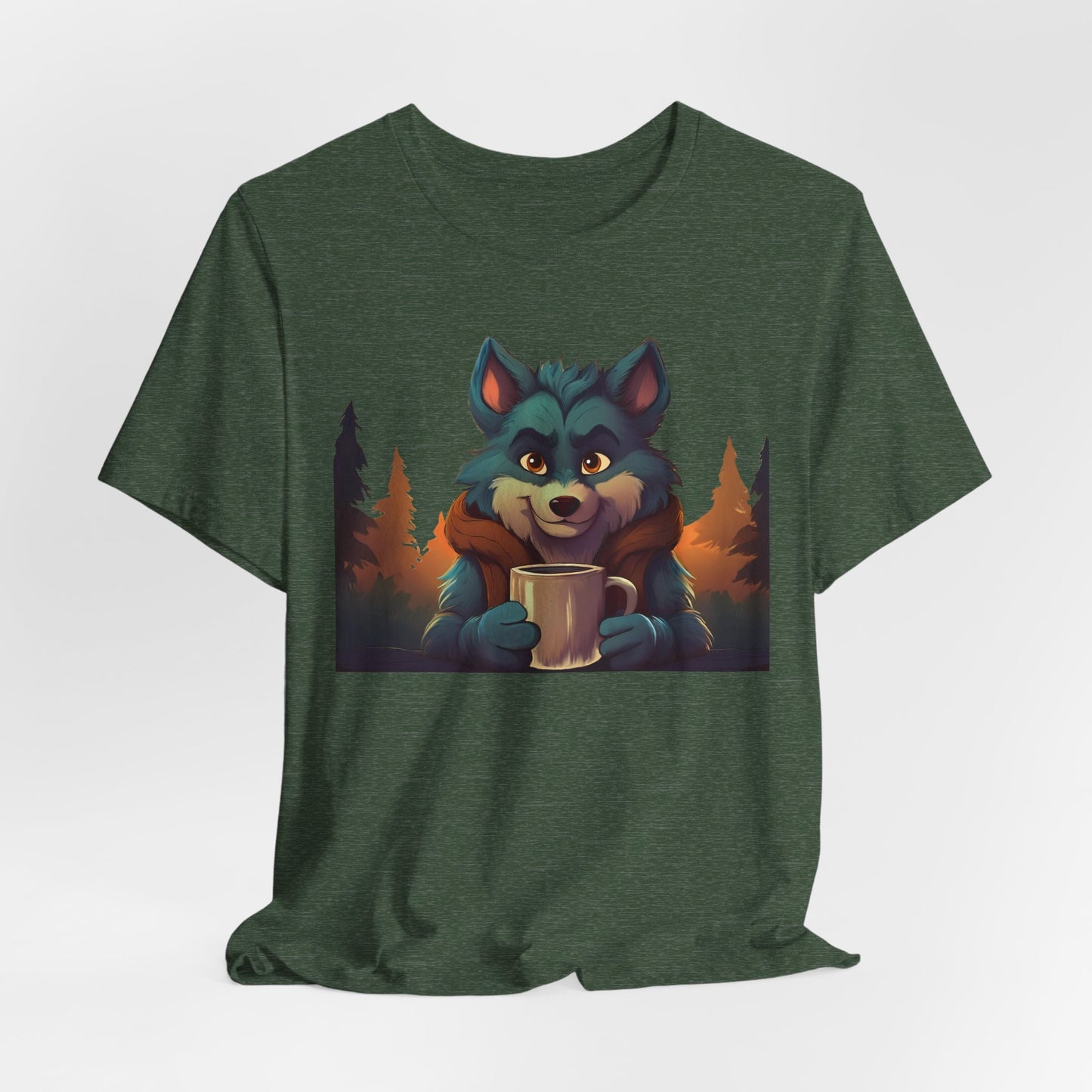Happy Camper Wolf with coffee