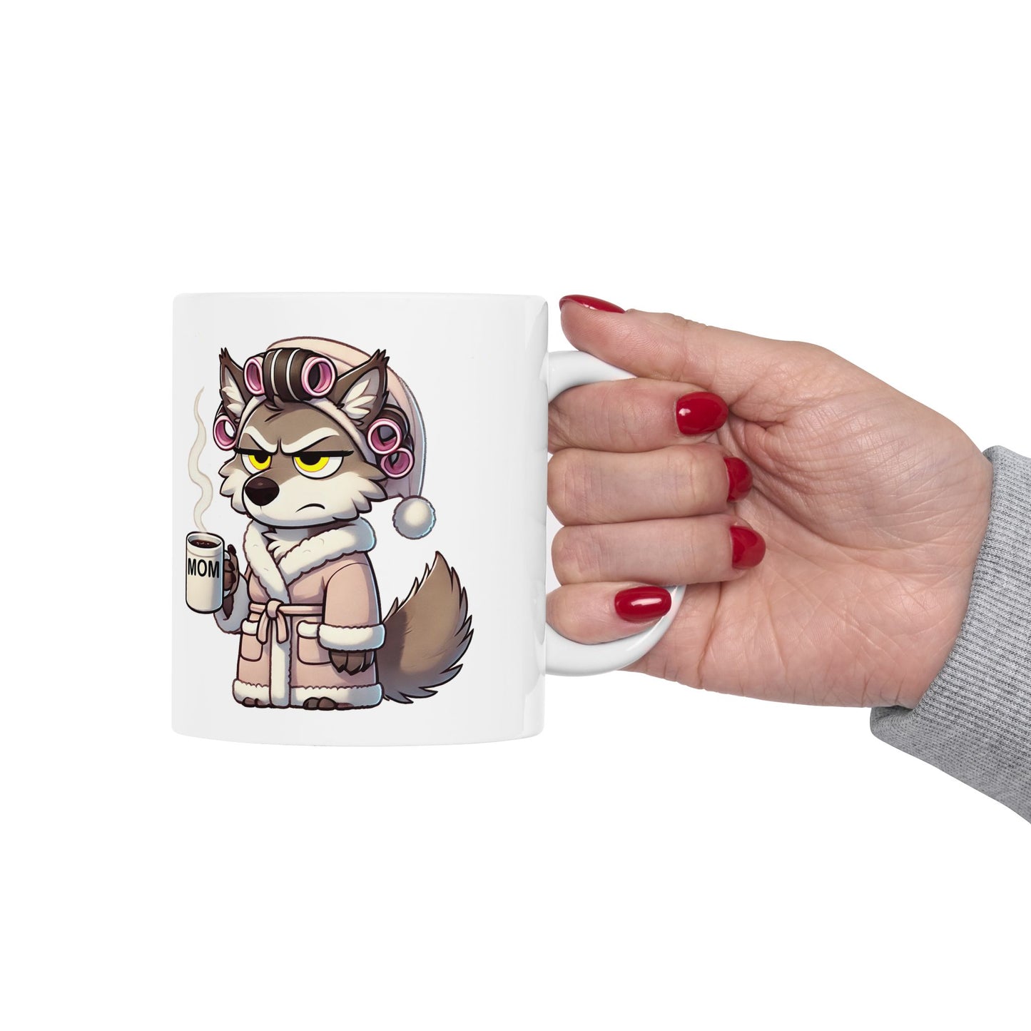 CURLERS AND COFFEE YELLOW EYES MOM CUP- MUG