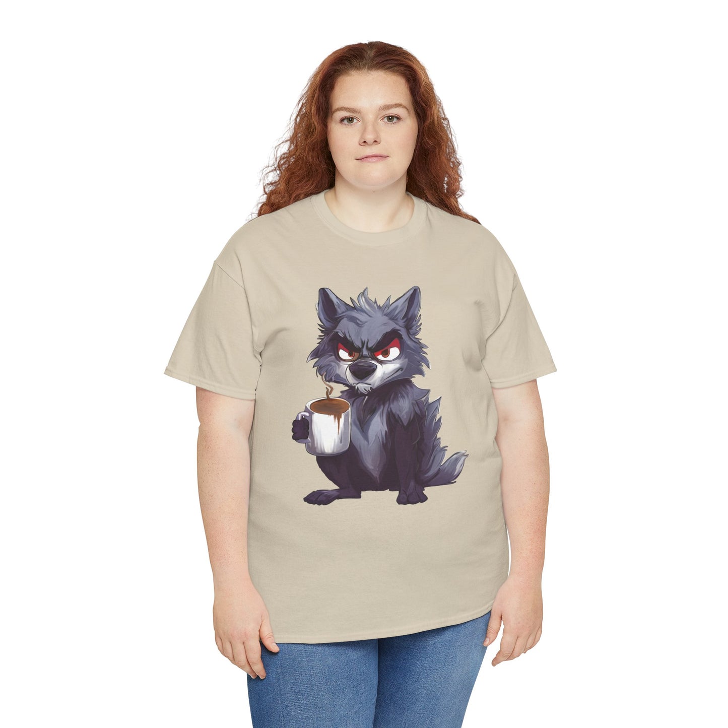 SCUFFY WOLF WITH COFFEE T-SHIRT