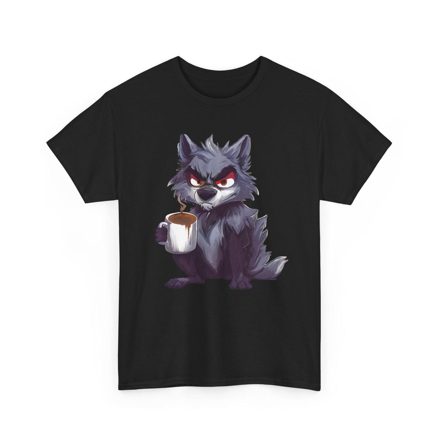SCUFFY WOLF WITH COFFEE T-SHIRT