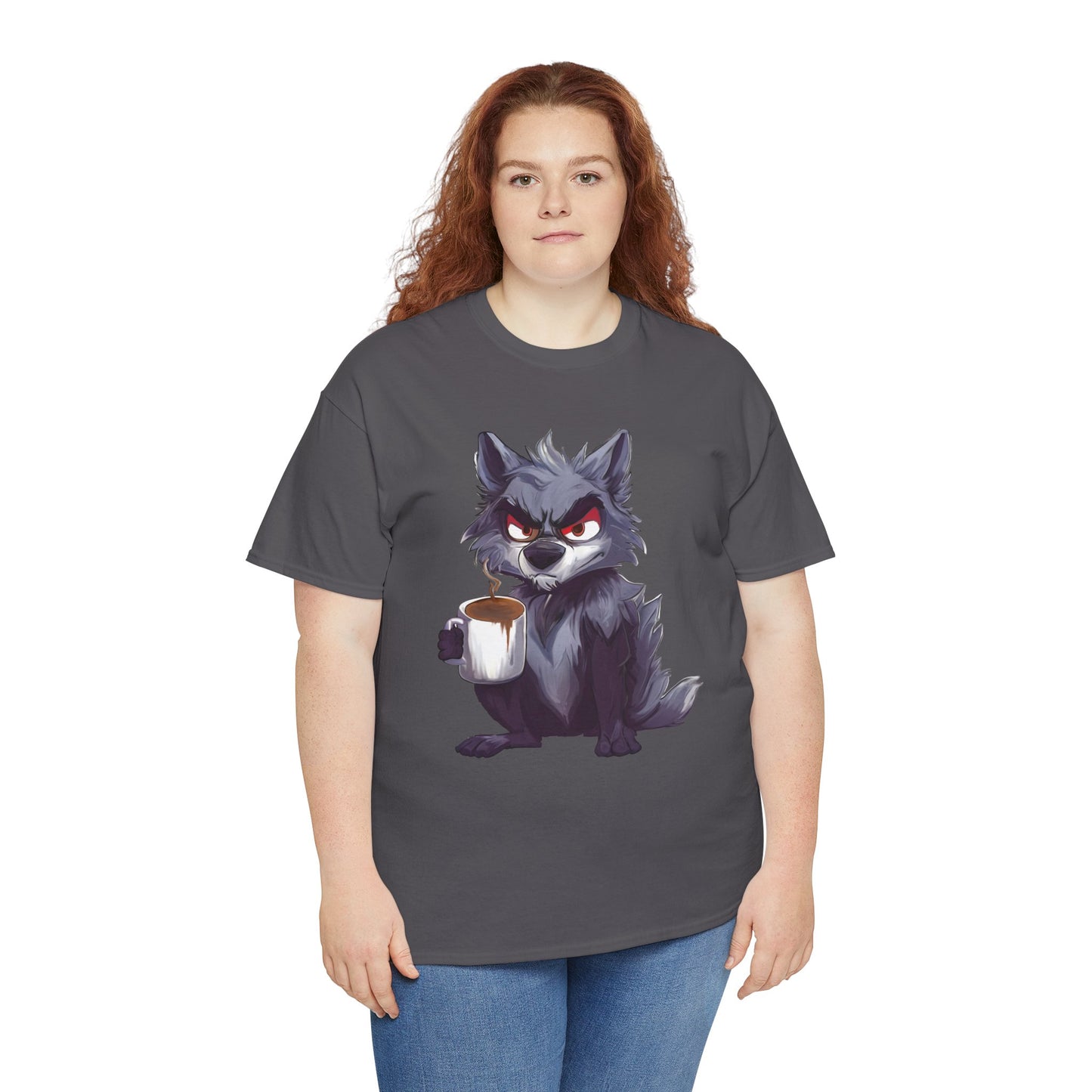 SCUFFY WOLF WITH COFFEE T-SHIRT