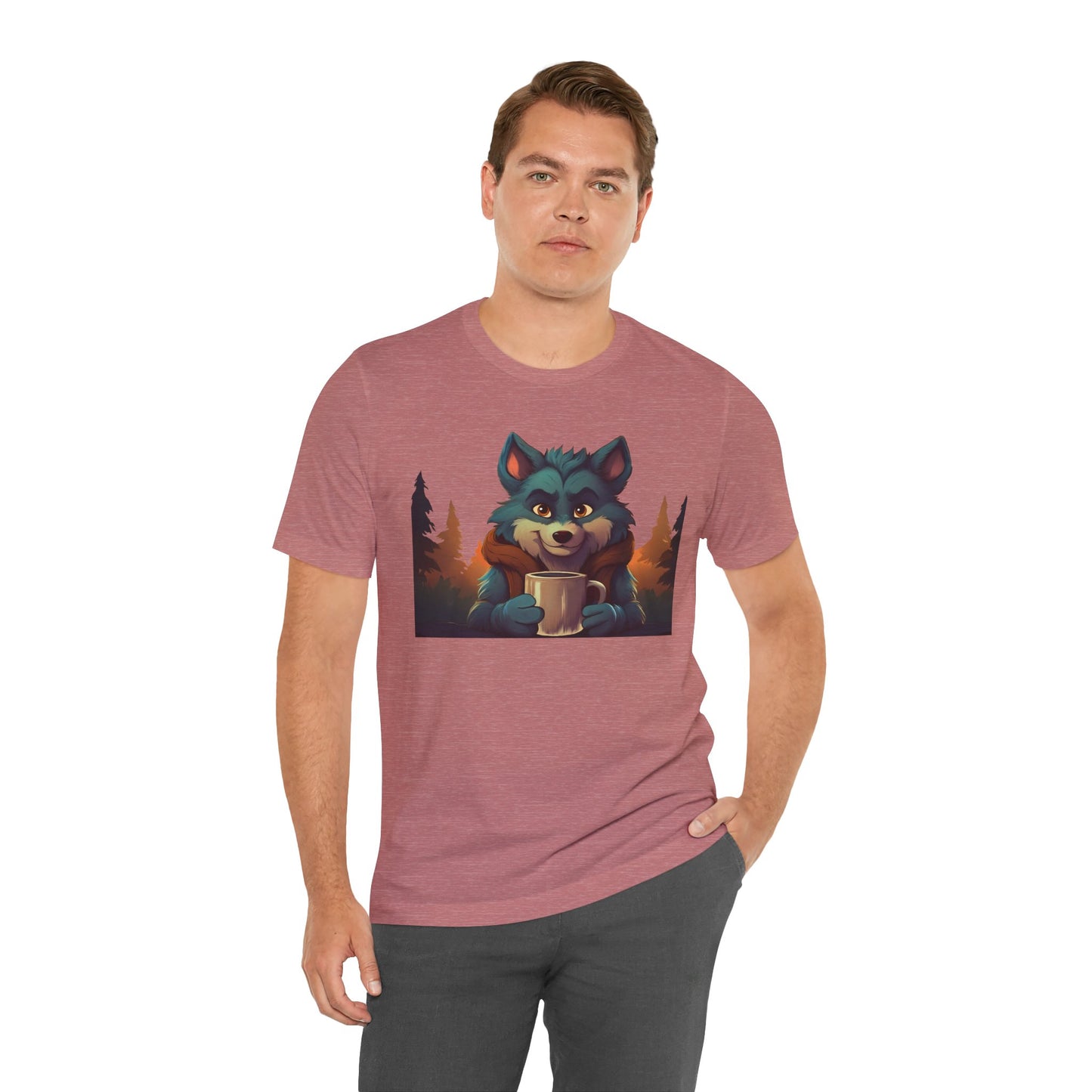 Happy Camper Wolf with coffee
