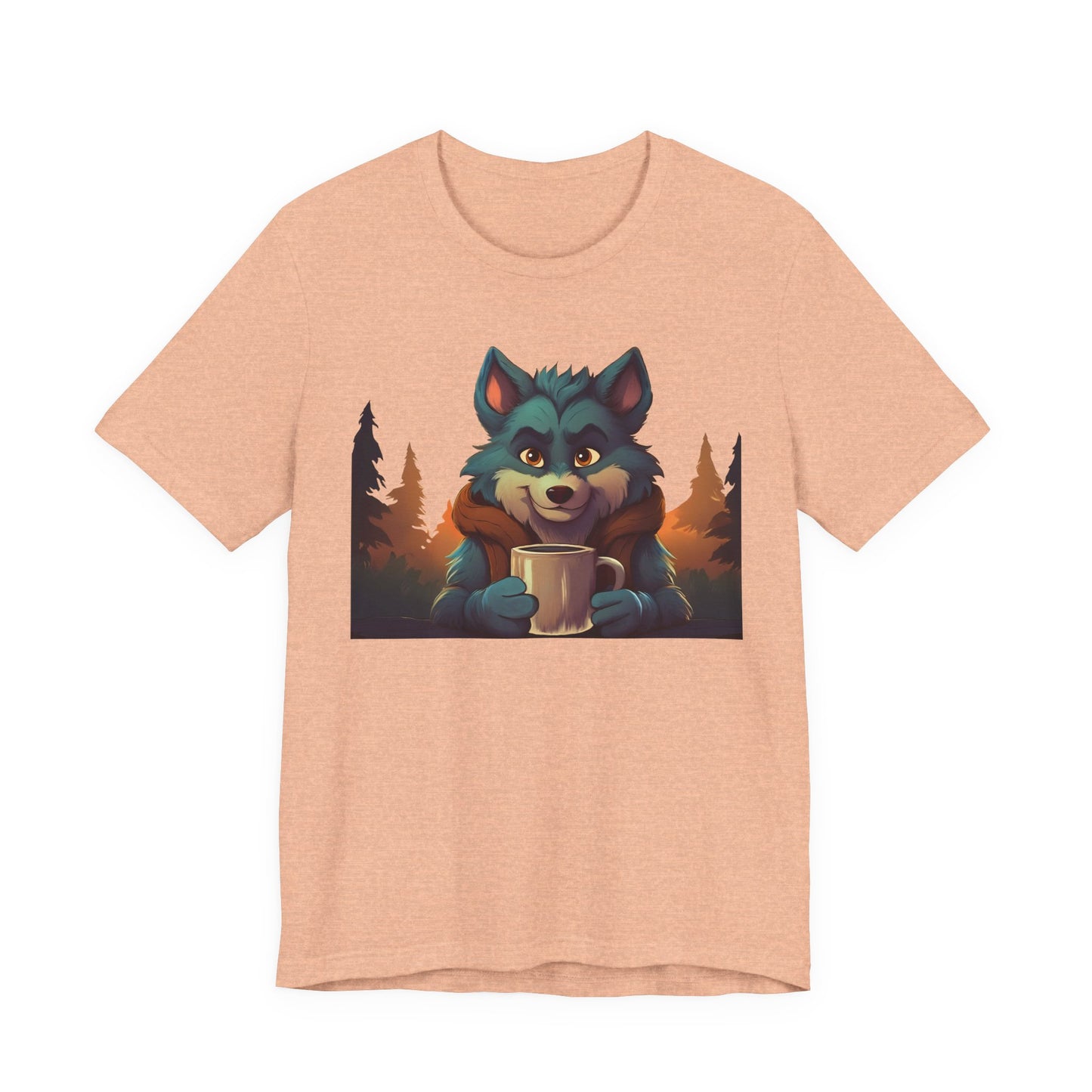 Happy Camper Wolf with coffee