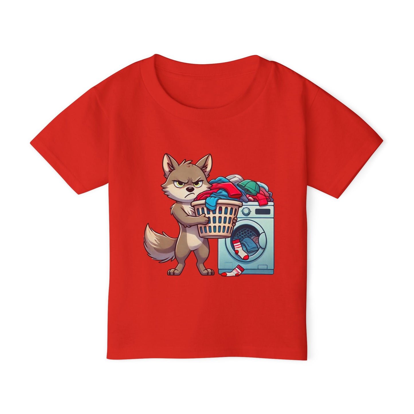 Toddler T-Shirt — Grumpy Wolf Pup Doing Laundry
