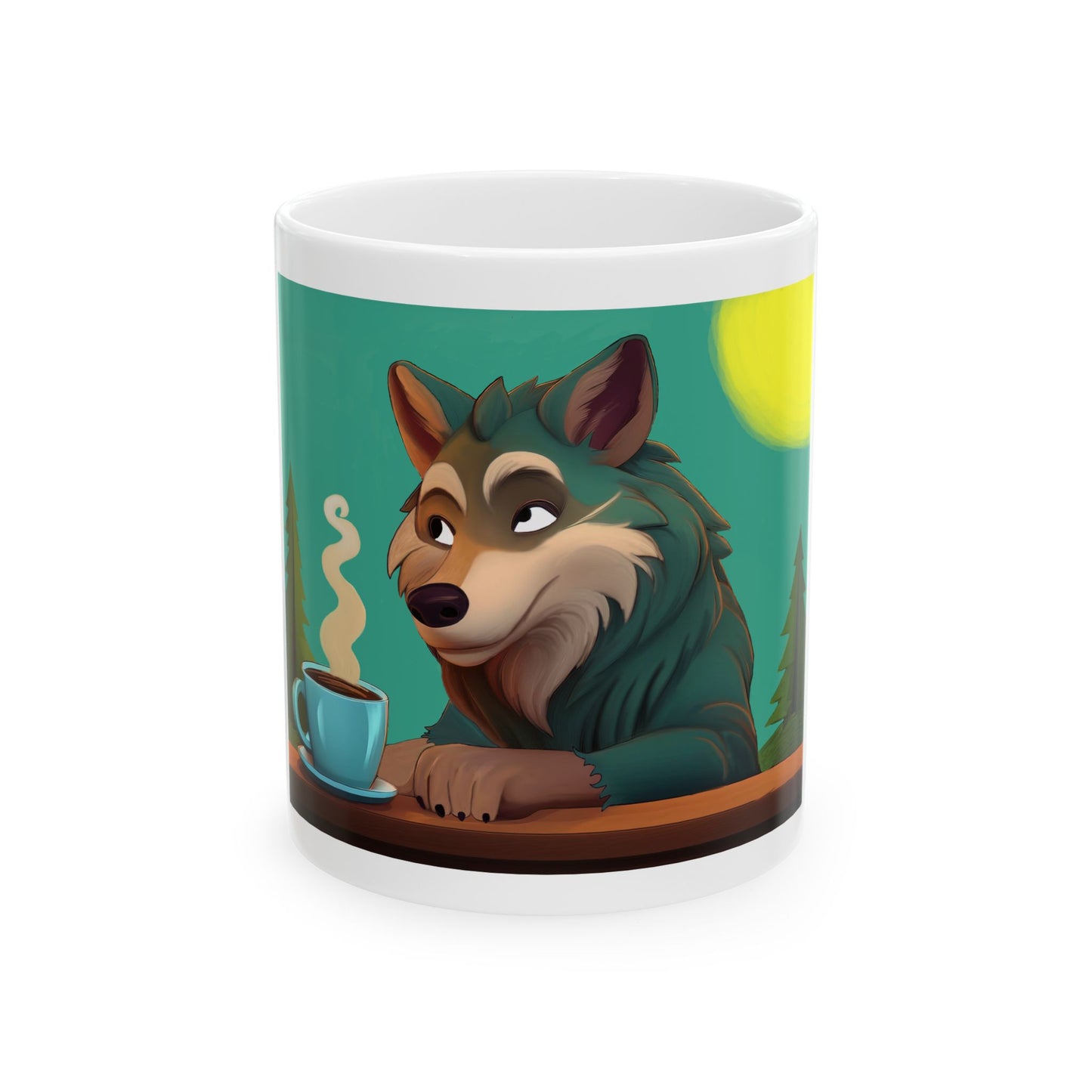 Thinking of You Cute Wolf with Cup Ceramic Mug (11oz & 15oz)
