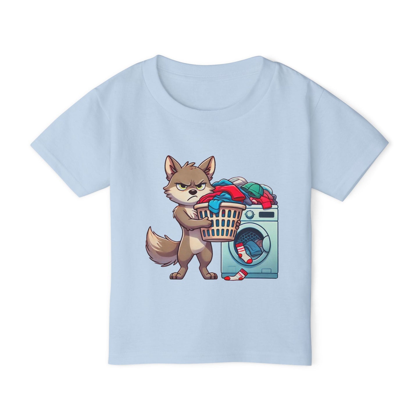 Toddler T-Shirt — Grumpy Wolf Pup Doing Laundry