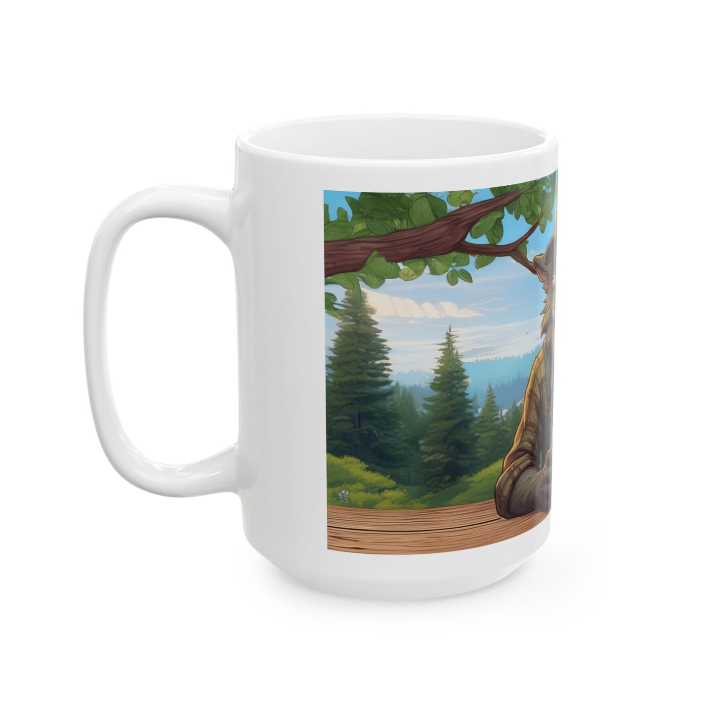 Grumpy Wolf in the woods — Ceramic Mug (11oz, 15oz)
