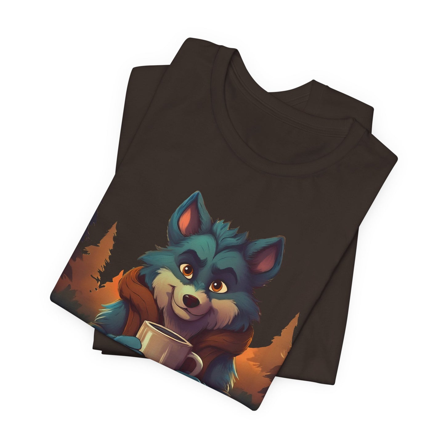 Happy Camper Wolf with coffee