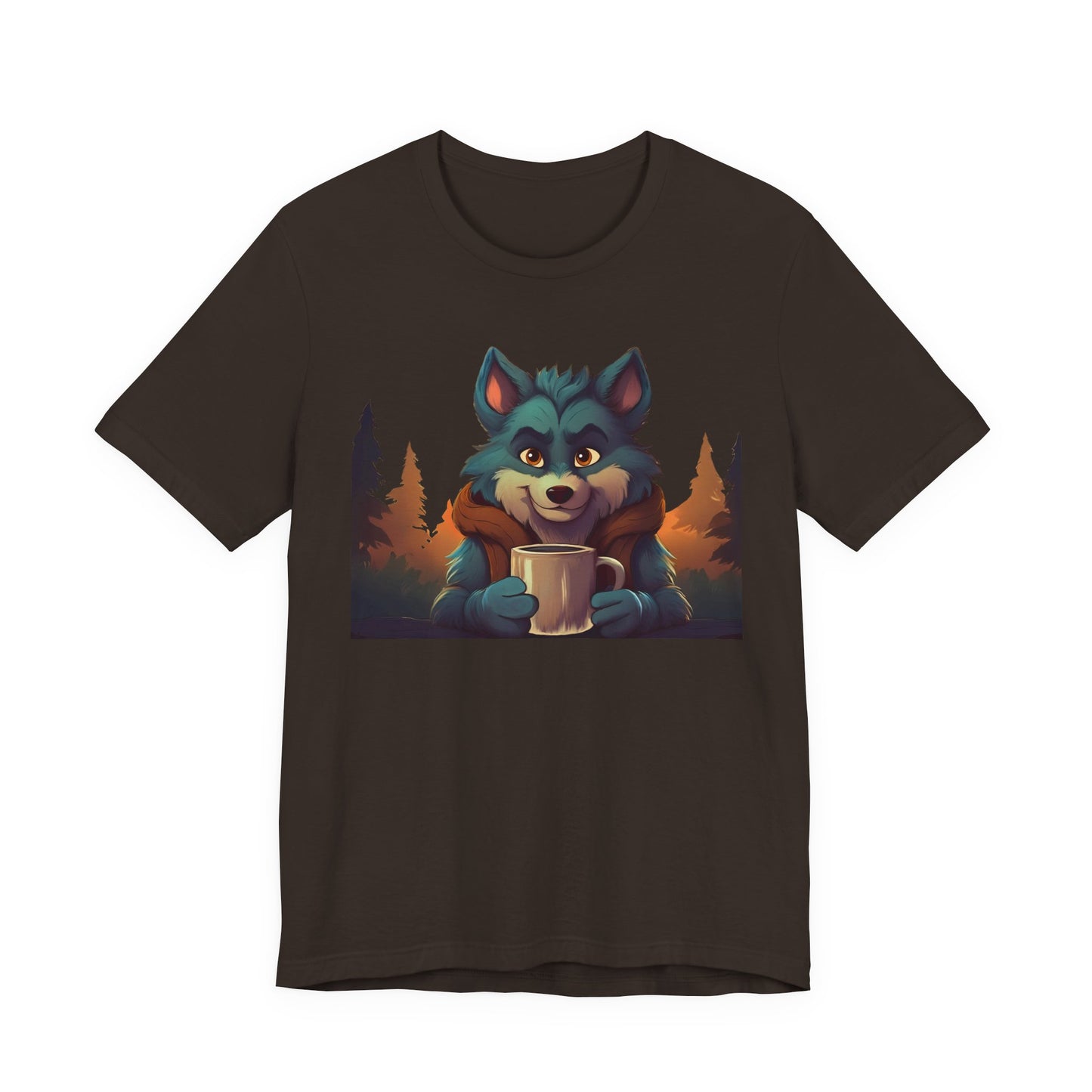 Happy Camper Wolf with coffee