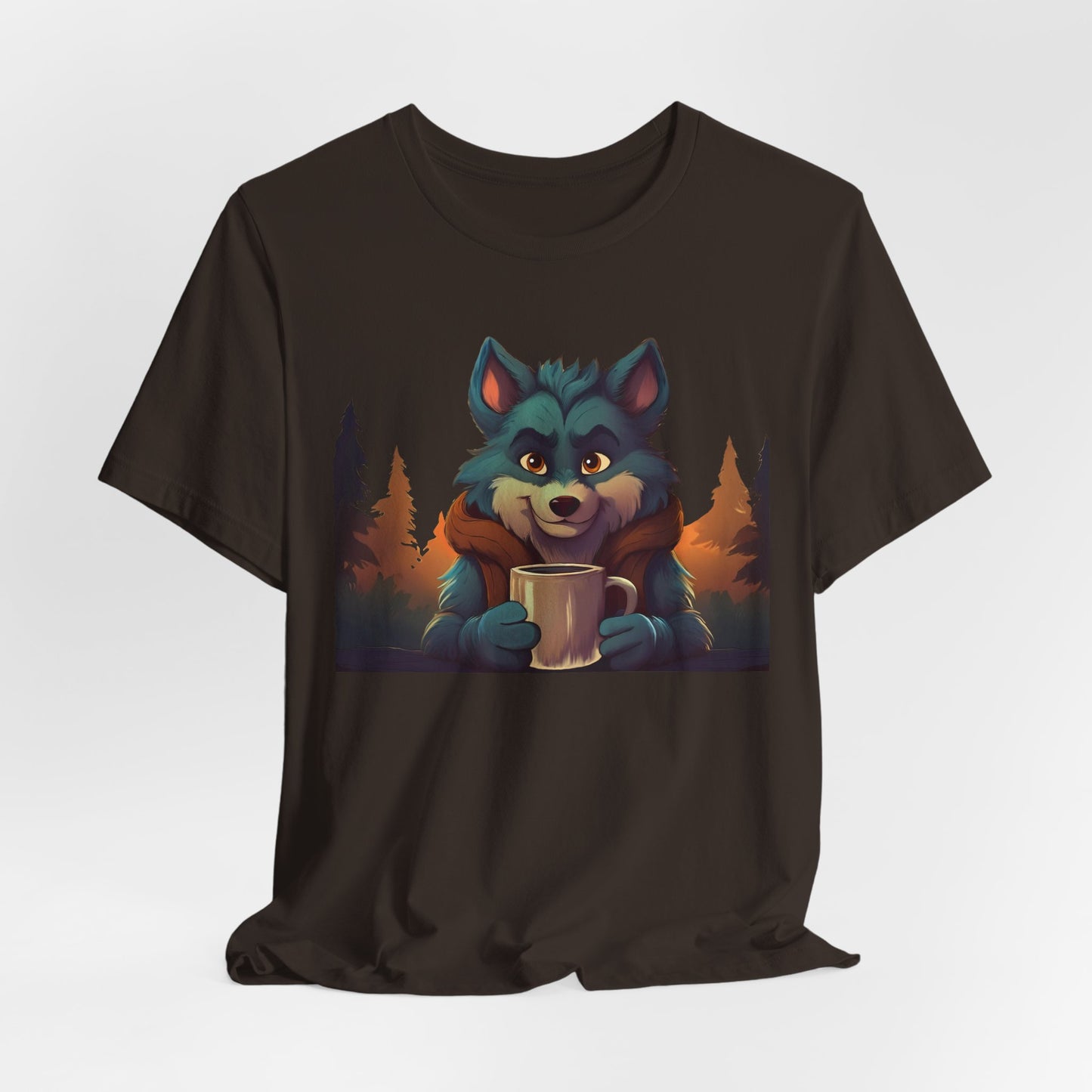 Happy Camper Wolf with coffee
