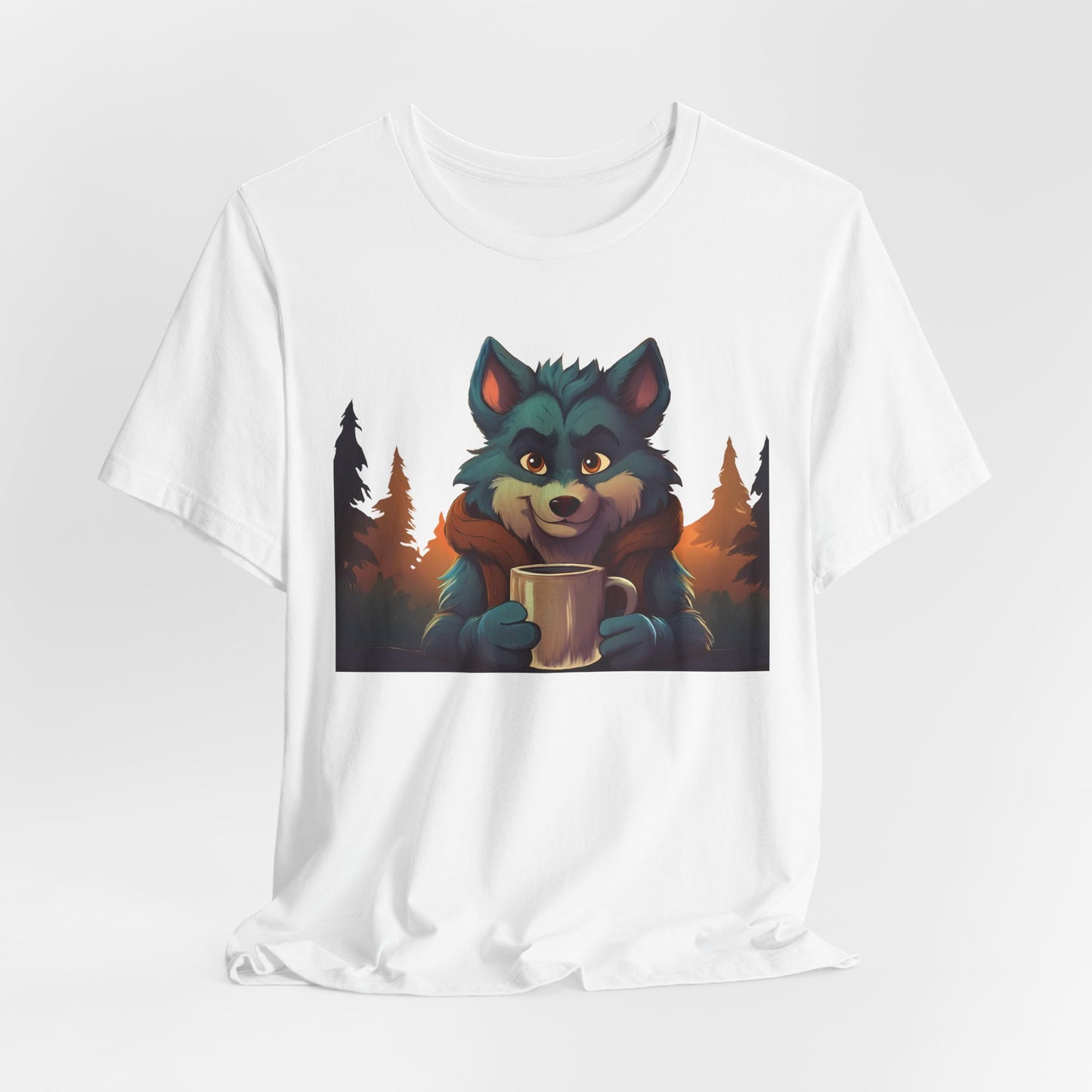 Happy Camper Wolf with coffee