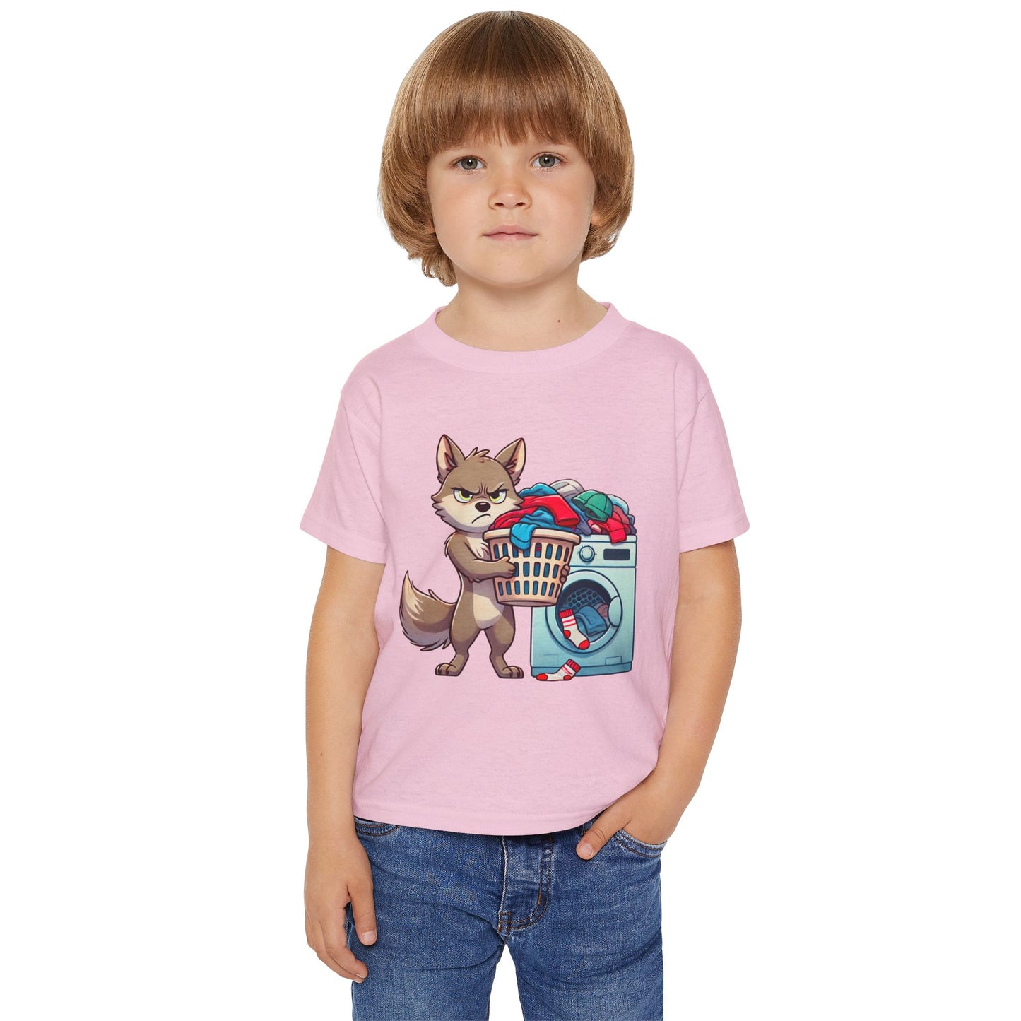 Toddler T-Shirt — Grumpy Wolf Pup Doing Laundry