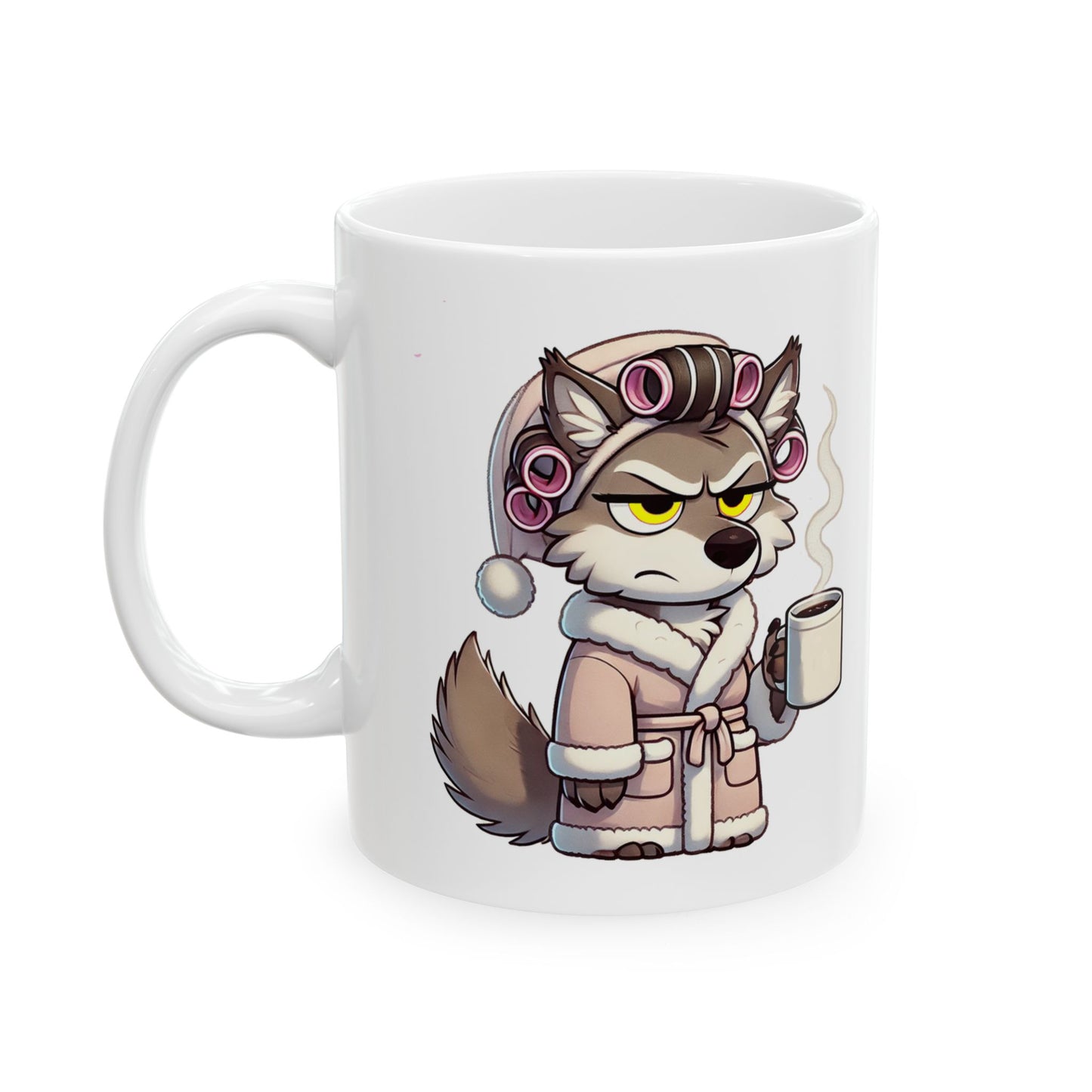 CURLERS AND COFFEE - yellow eyed Wolf Lady