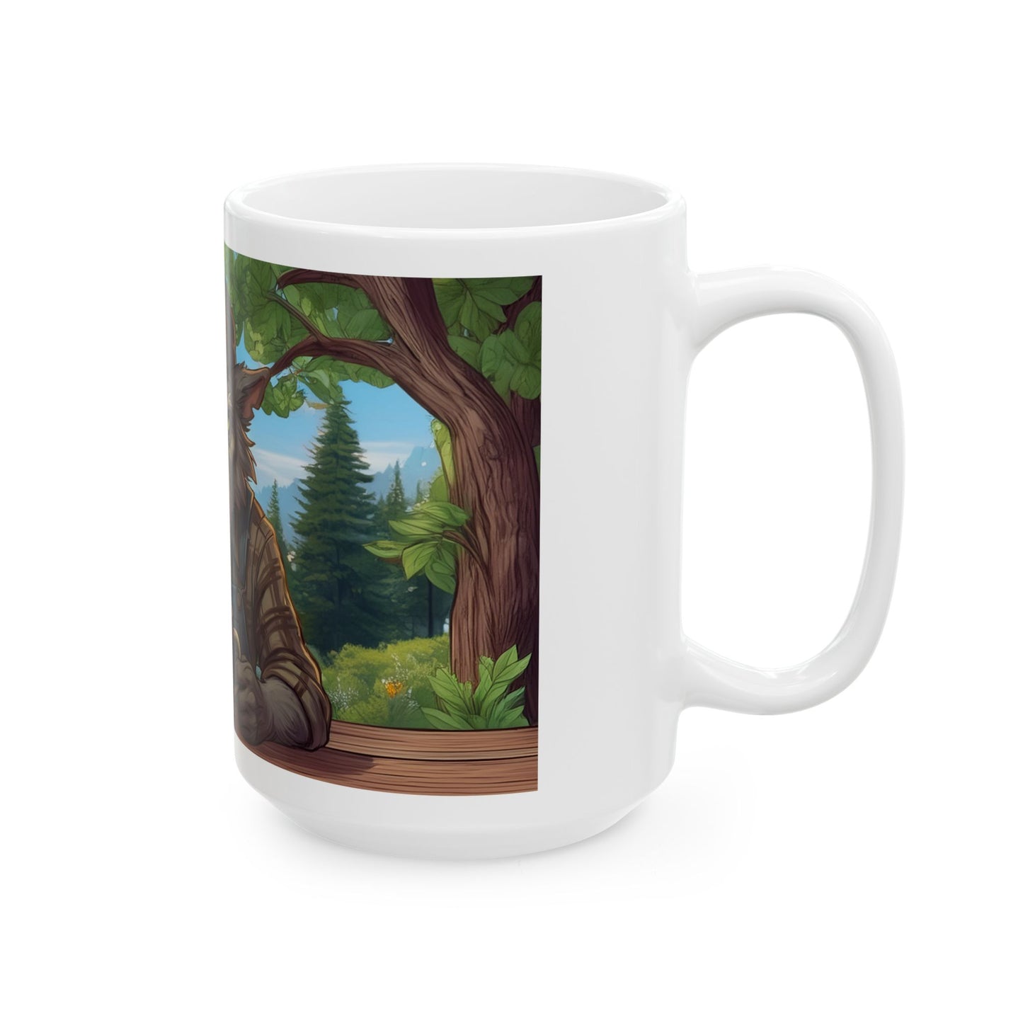 Grumpy Wolf in the woods — Ceramic Mug (11oz, 15oz)