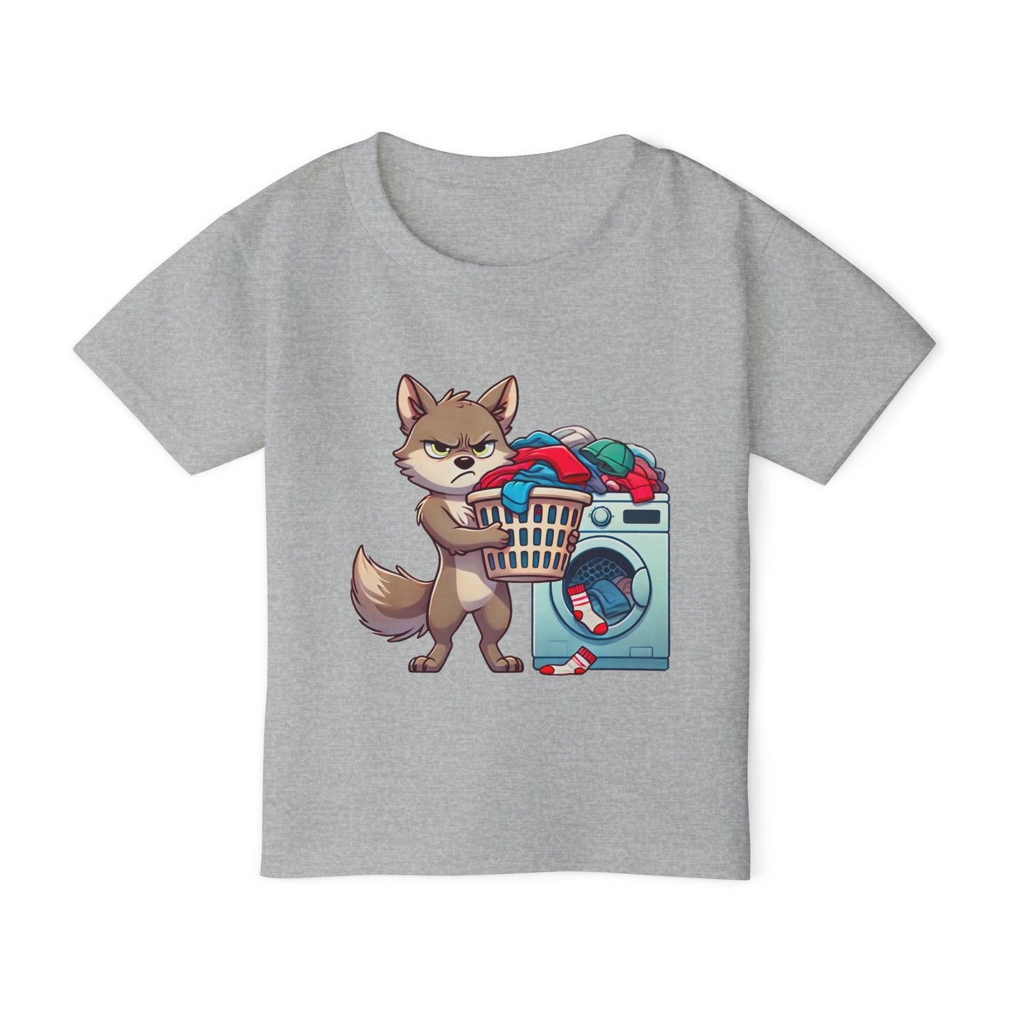 Toddler T-Shirt — Grumpy Wolf Pup Doing Laundry