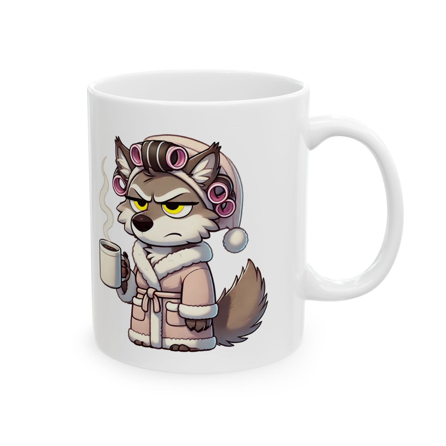 CURLERS AND COFFEE - yellow eyed Wolf Lady