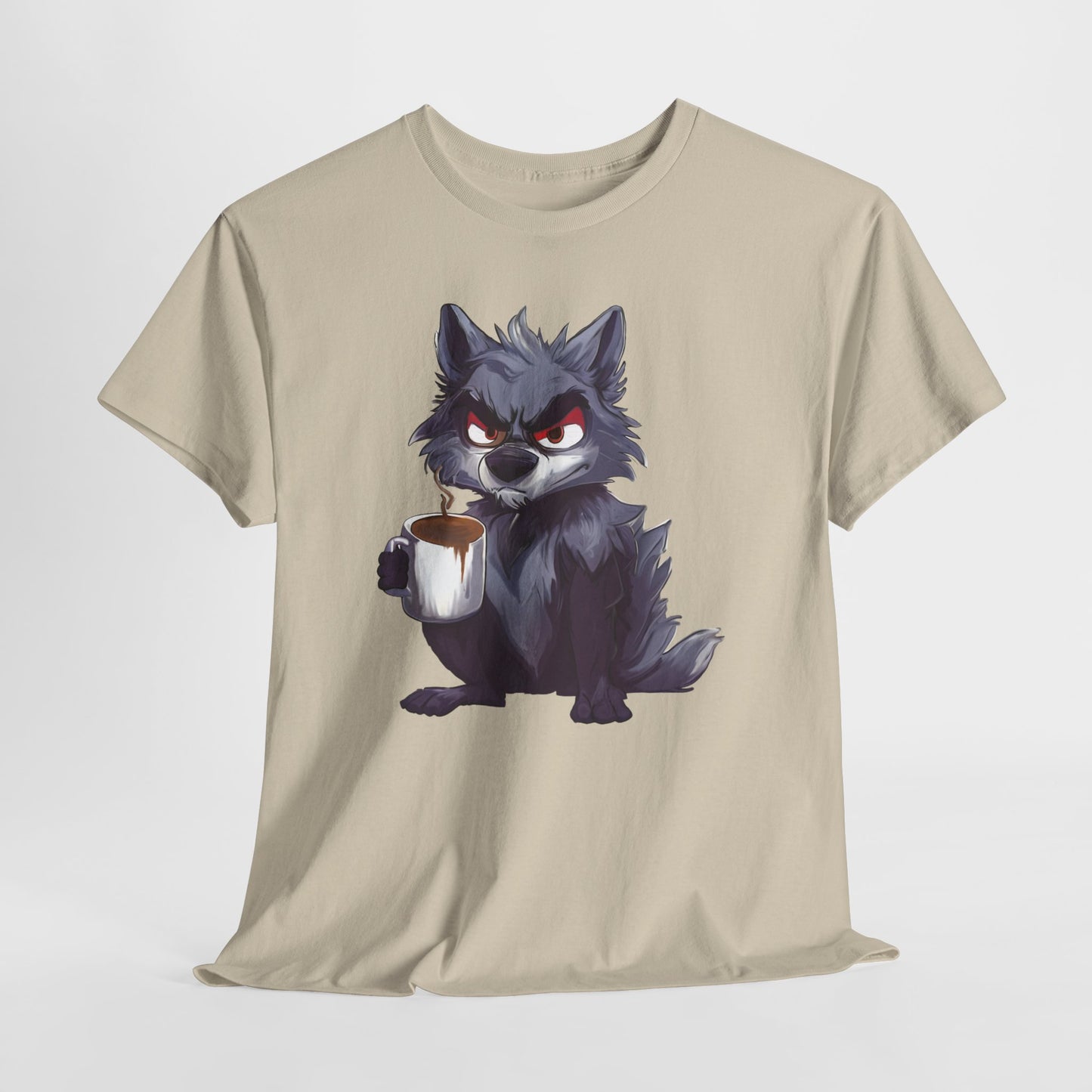 SCUFFY WOLF WITH COFFEE T-SHIRT