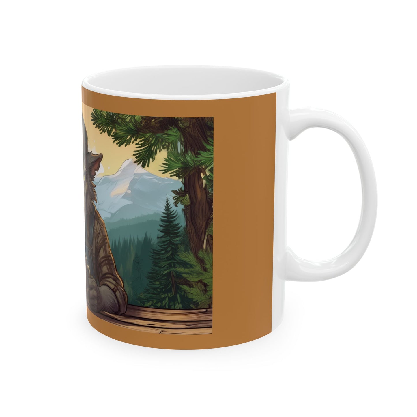 Grumpy Woodsman Wolf Coffee Mug — Rustic Mountain Camping Ceramic Mug (11oz/15oz)