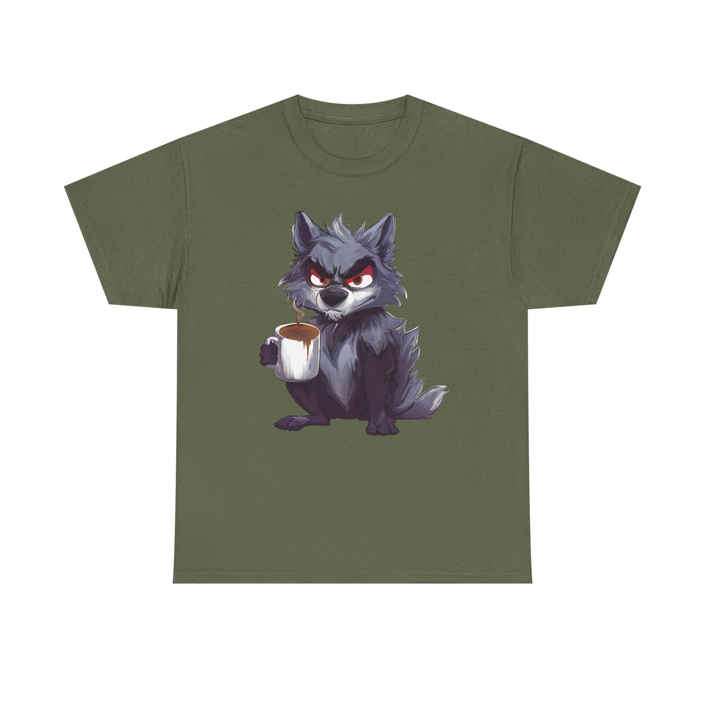 SCUFFY WOLF WITH COFFEE T-SHIRT